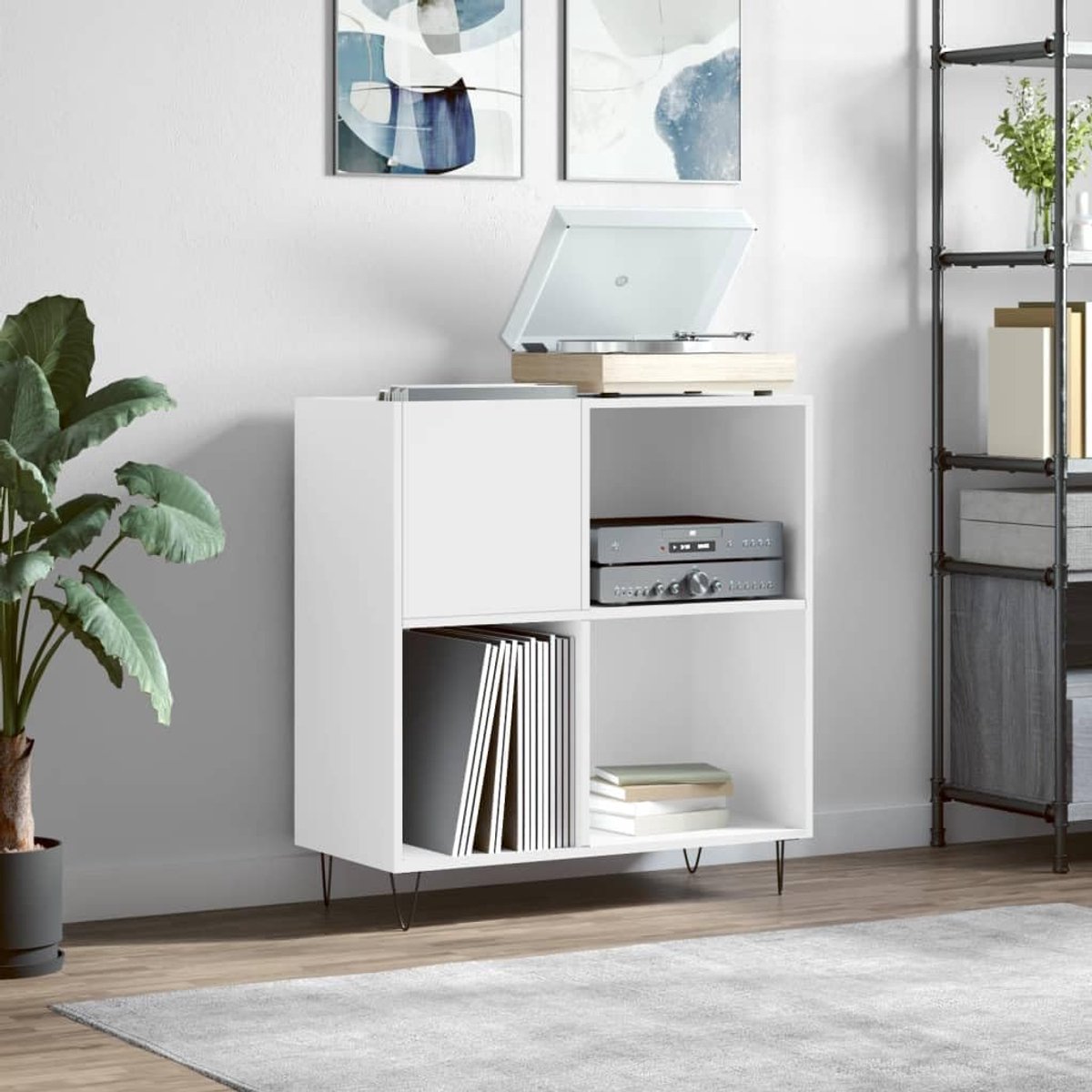 CD-kast - Platenkast Vinylkast - Muziek Collectie - IJzeren Stabiliteit Poten - 84x38x89 cm - Wit