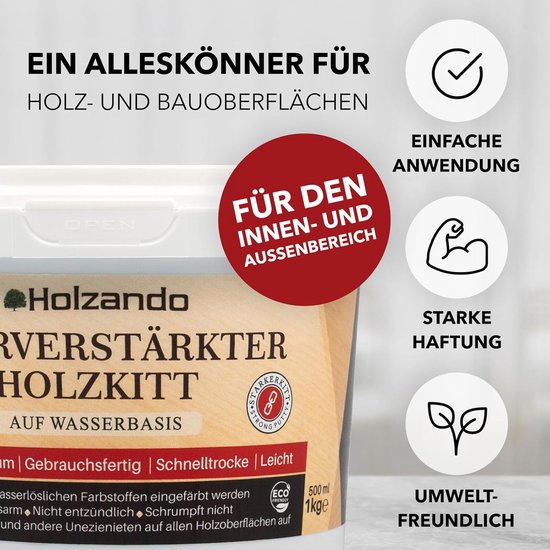 Vezelversterkte houtkit - Houtplamuur reparatie - Binnen buiten - Extra sterk vezelversterkt - 250 gram - Wit — afbeelding 4