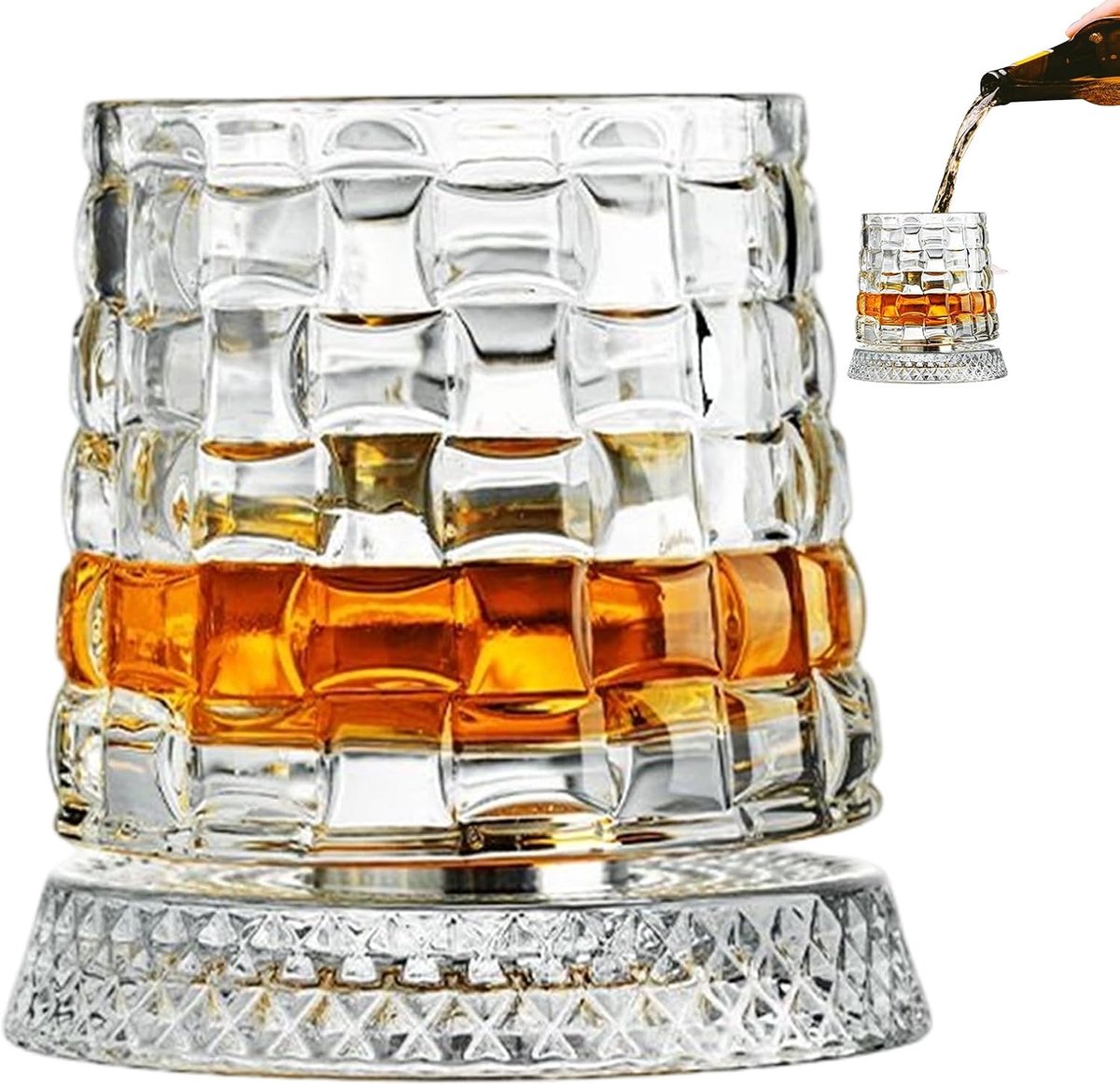Roterend Wijnglas - Draaiend Glaswerk - Ontspanning Proeven - 360 Graden Basis - 8x10cm - Helder