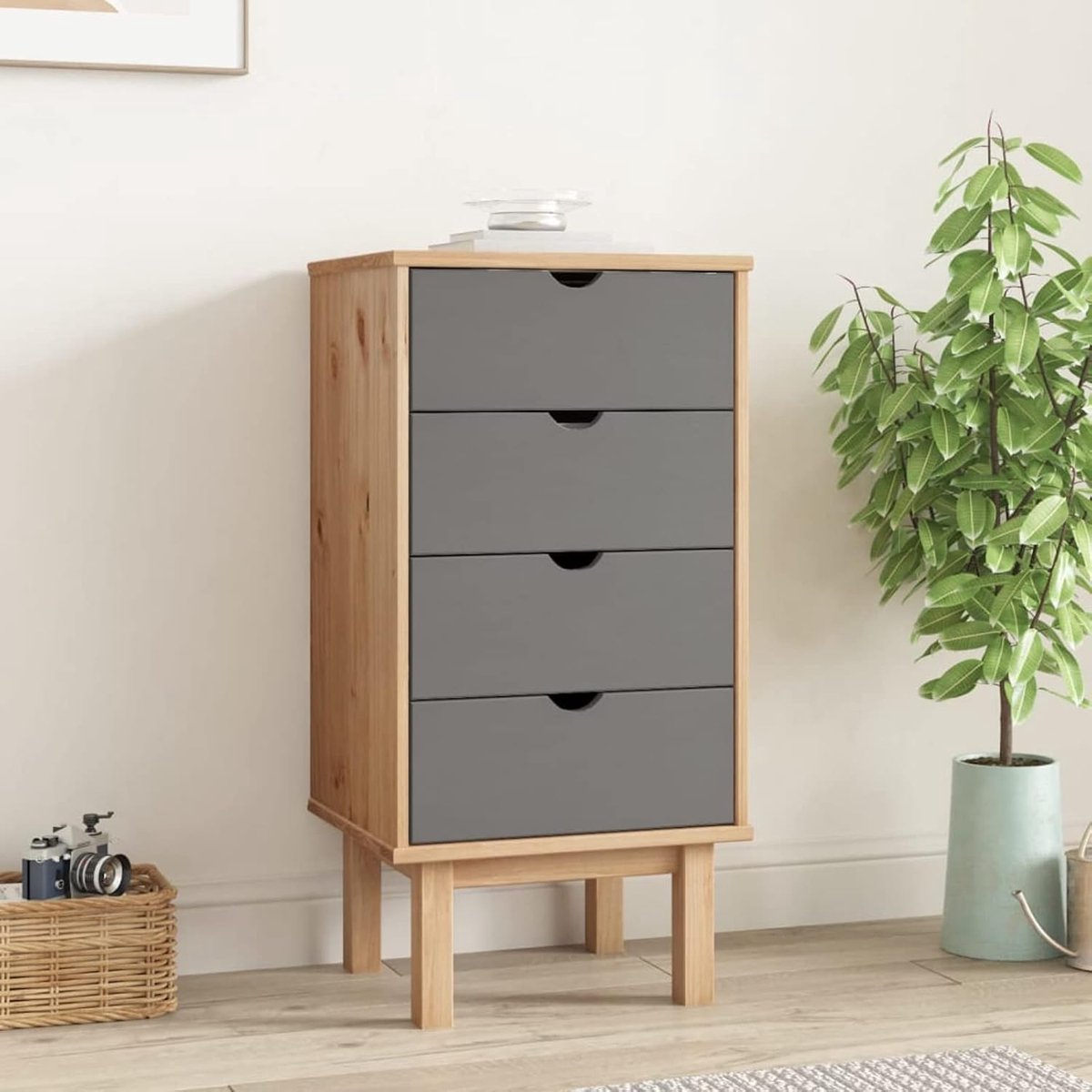 Houten Commode - Ladekast Meubel - Slaapkamer Opbergen - Massief Grenenhout - 45x39x90 cm - Bruin Grijs