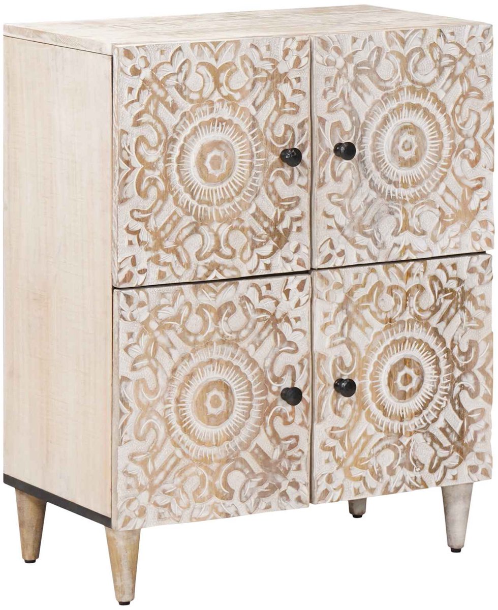 vidaXL - Dressoir - met - opslag - Wit - 60 - x - 33,5 - x - 75 - cm - Massief - Mango - Hout