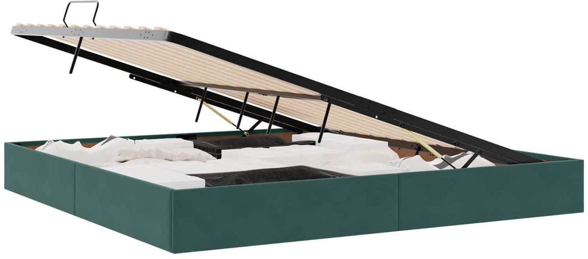vidaXL - Ottoman - Bedframe - met - opslag - Donkergroen - 200 - x - 200 - cm - Fluweel
