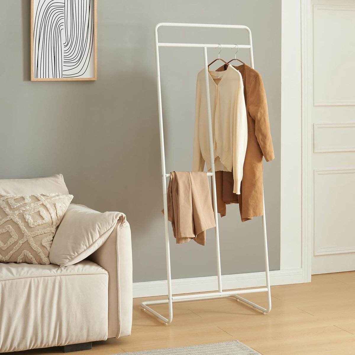 Kledingrek - Kapstok - Kleding Opbergen - Industrieel Design - 166x63x48 cm - Wit