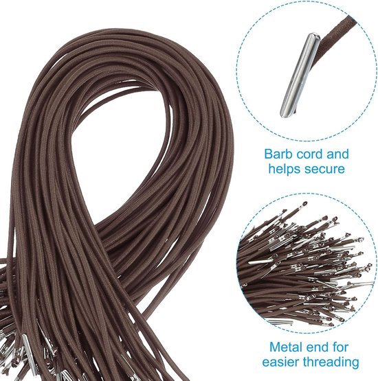 Elastisch Prikkeldraad - Ronde Lus Touw - Maskers en Hoeden - Metalen Weerhaak Bevestiging - 25 cm Lengte - Kaki — afbeelding 5