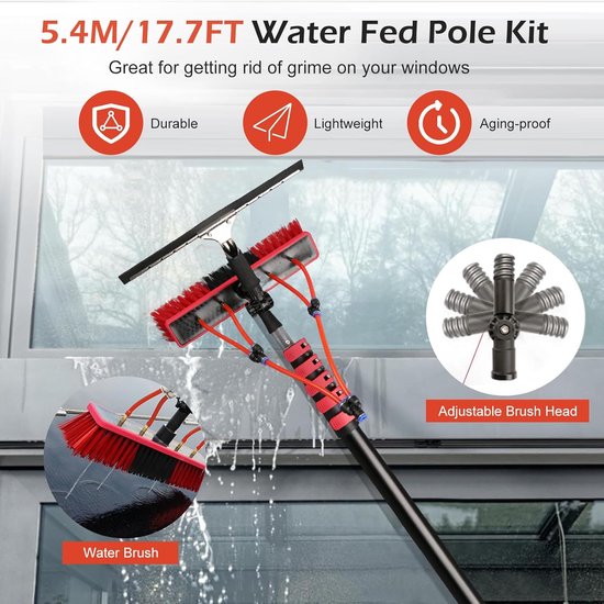 Wasborstel Telescoopsteel - Raamreiniger Wateraansluiting - Zonnepanelen Ramen Reinigen - Versterkte Aluminiumlegering - 54-72M Lengte - Zwart van Merkloos	 — afbeelding 3