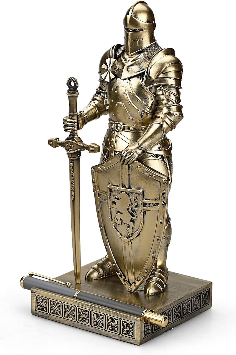 Ridder Standbeeld - Penhouder Bureau - Bureau Organisatie - Stabiele Hars Basis - 25.5cm Hoog - Brons
