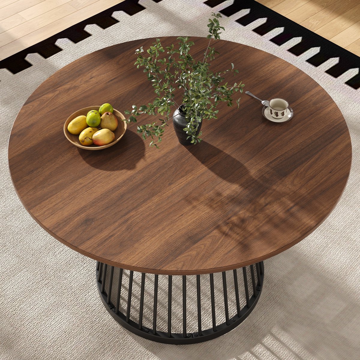 Wishdor - Eettafel - Verstelbare Poten - Klassiek - Eetkamer - MDF En Metaal - Zwart/Walnoot - 80 X 80 X 76 Cm