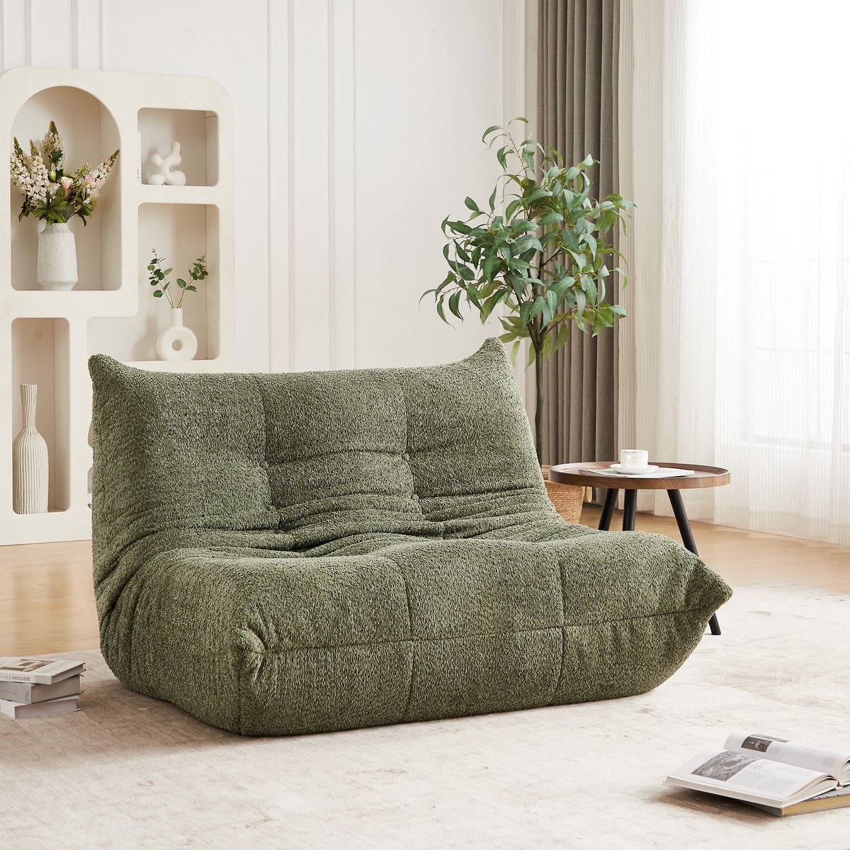 REDOM - Zitzakbank - 2-zits comfort - Met rugleuning en antislip onderzijde - Armloos - Togo-stijl - Woonkamer - Chenille - Groen - 127 x 99 x 83 cm