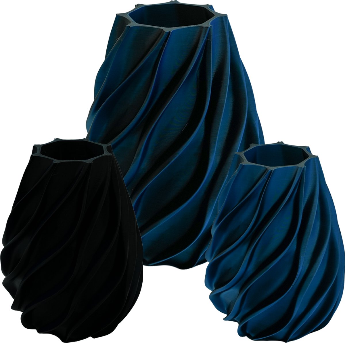 Lovora Oliva organische vaas – Decoratieve vaas - Zwart / Blauw - 3d geprinte vaas – geschikt voor droogbloemen - 25CM