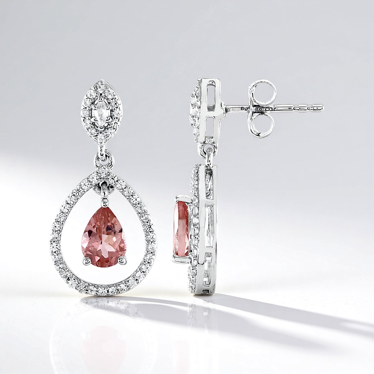 Cavill - Zilveren oorbellen met Toermalijn 1,15 ct & Zirkonia 1,84 ct - 925 Sterling Zilver - Platinum Overlay - Elegant Druppel
