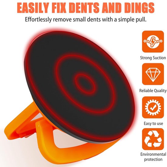 Zuignappen Set - Reparatiedopjes - Deuk Verwijderen - Sterke Zuigkracht - 55x66mm - Oranje van Merkloos — afbeelding 3
