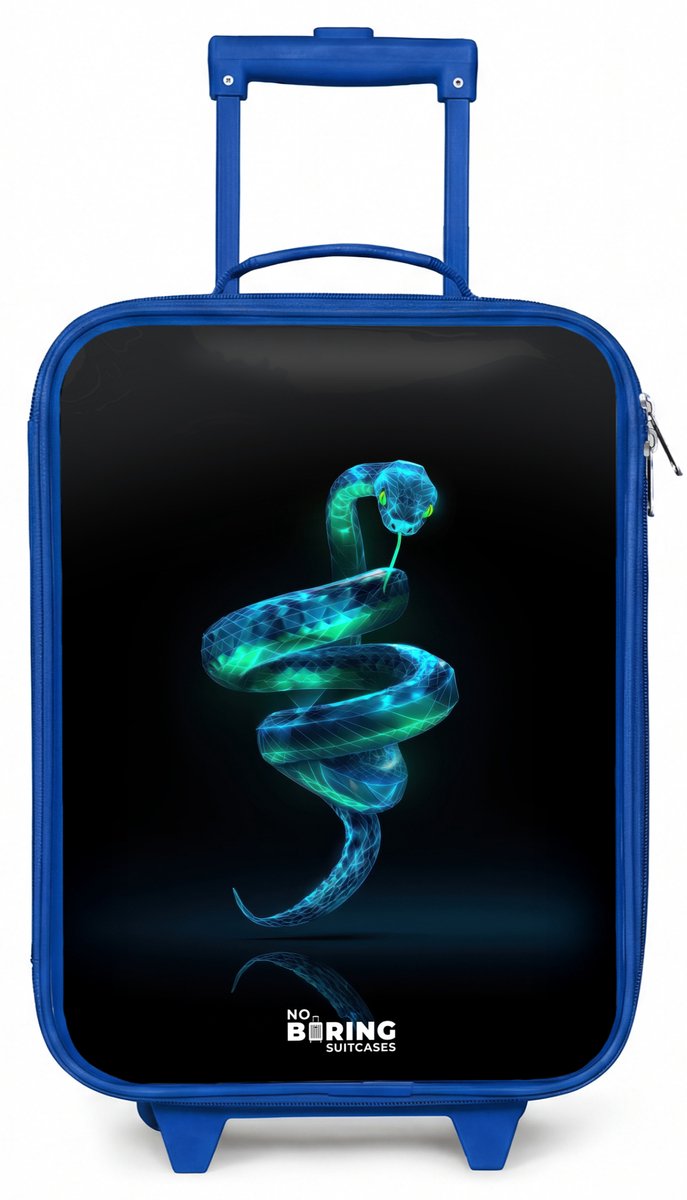 NoBoringSuitcases.com® - Kinderkoffer blauw - Kindertrolley jongen - Digitale slang in spiraalvorm - Koffer kind lichtgewicht - Reiskoffer trolley voor kinderen - Koffertje met lichtgevende wieltjes - Rolkoffer