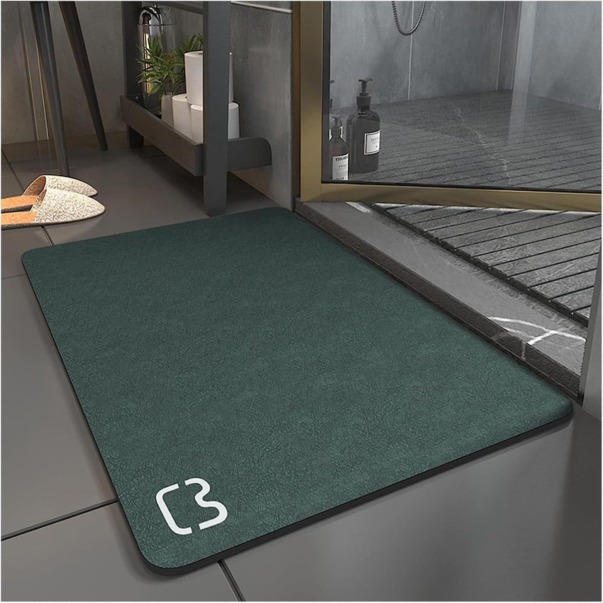 Super Absorberende Antislip Badmat van Diatomiet en Microvezel - Sneldrogend en Zachte Douchemat (Donkergroen 50 * 80)