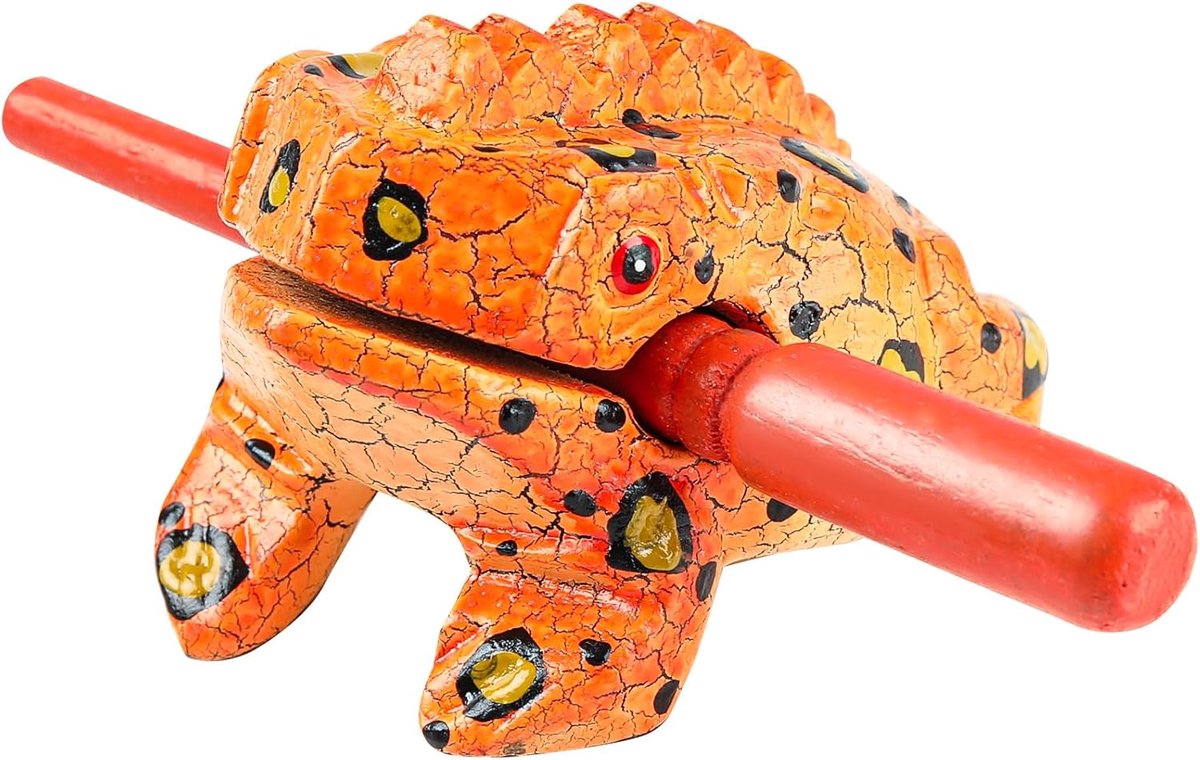 Houten Kikker Guiro - Percussie Instrument - Muziek Maken - Handgeschilderd Design - 3.5 Inch - Oranje
