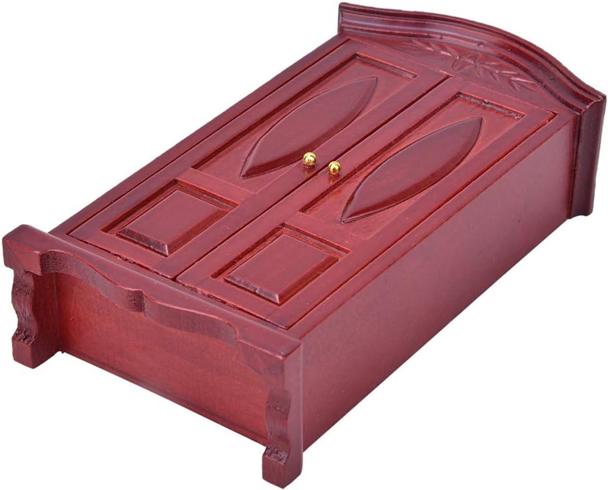 Mini Houten Kast - Poppenhuis Meubel - Poppenhuis Decoratie - Stevig Houtmateriaal - 17cm x 9cm x 4cm - Bourgondische bodem
