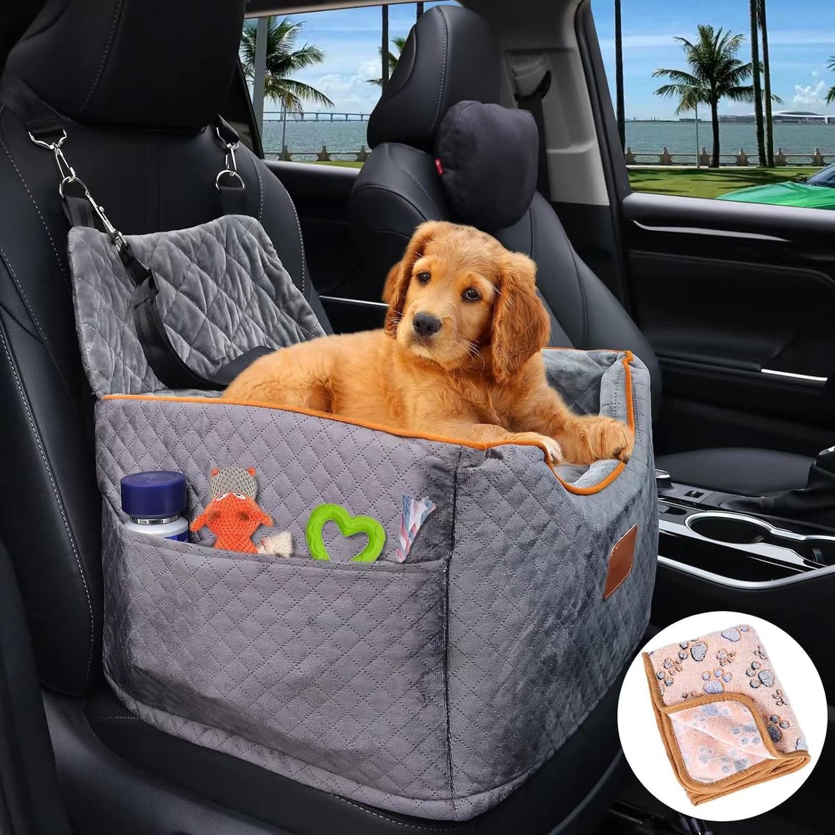 Honden Autostoel - Huisdier Booster - Veilig Reizen - Traagschuim Comfort - 49x45x30cm - Grijs
