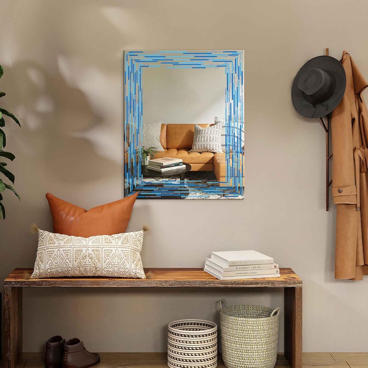 Mozaïek Wandspiegel - Accent Spiegel - Badkamer Decoratie - Gedetailleerde Print - 60 x 76 cm - Blauw