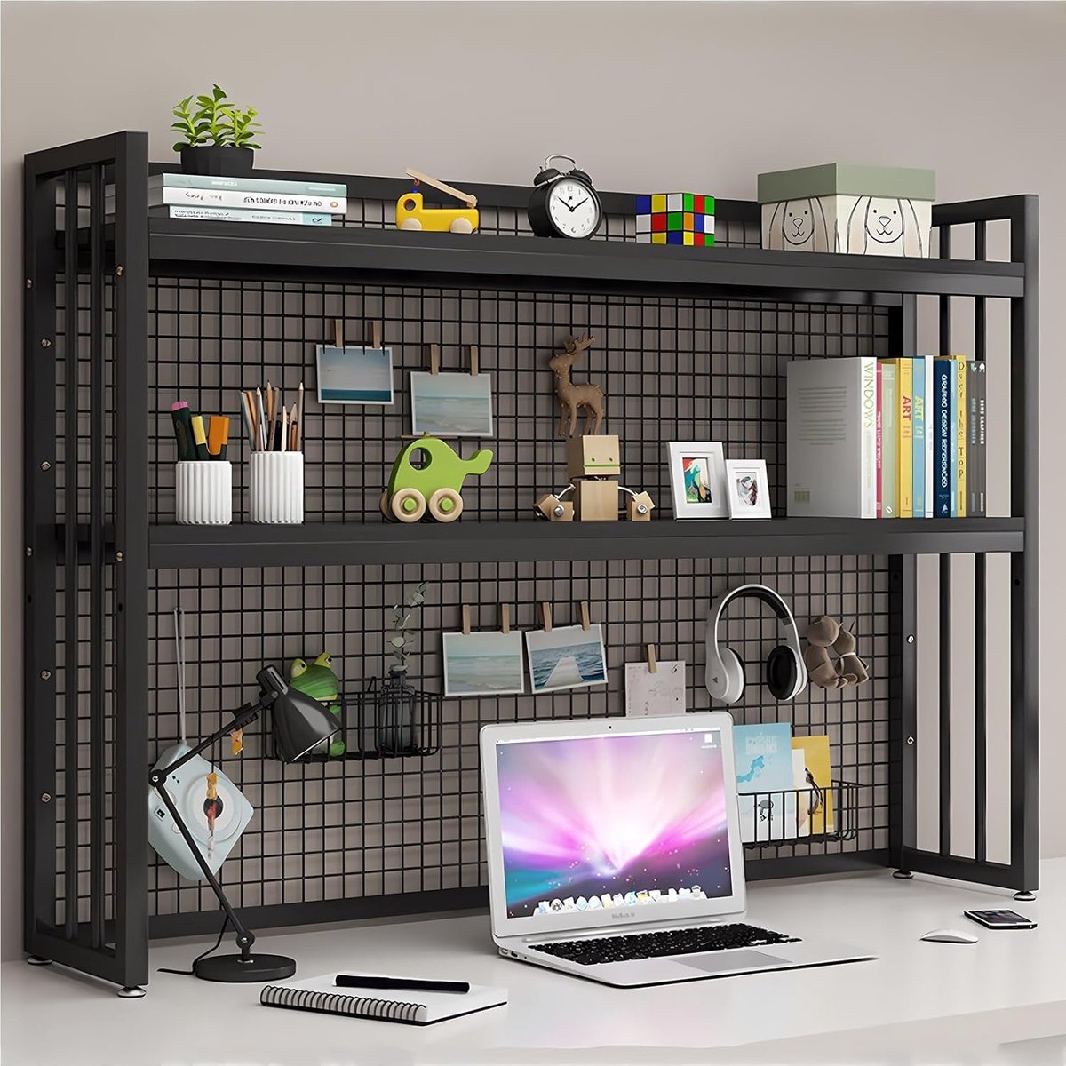Bureau Opbergplank - Desktop Organizer - Thuiswerkplek Inrichten - Verstelbare Hoogte - 95cm Breed - Zwart