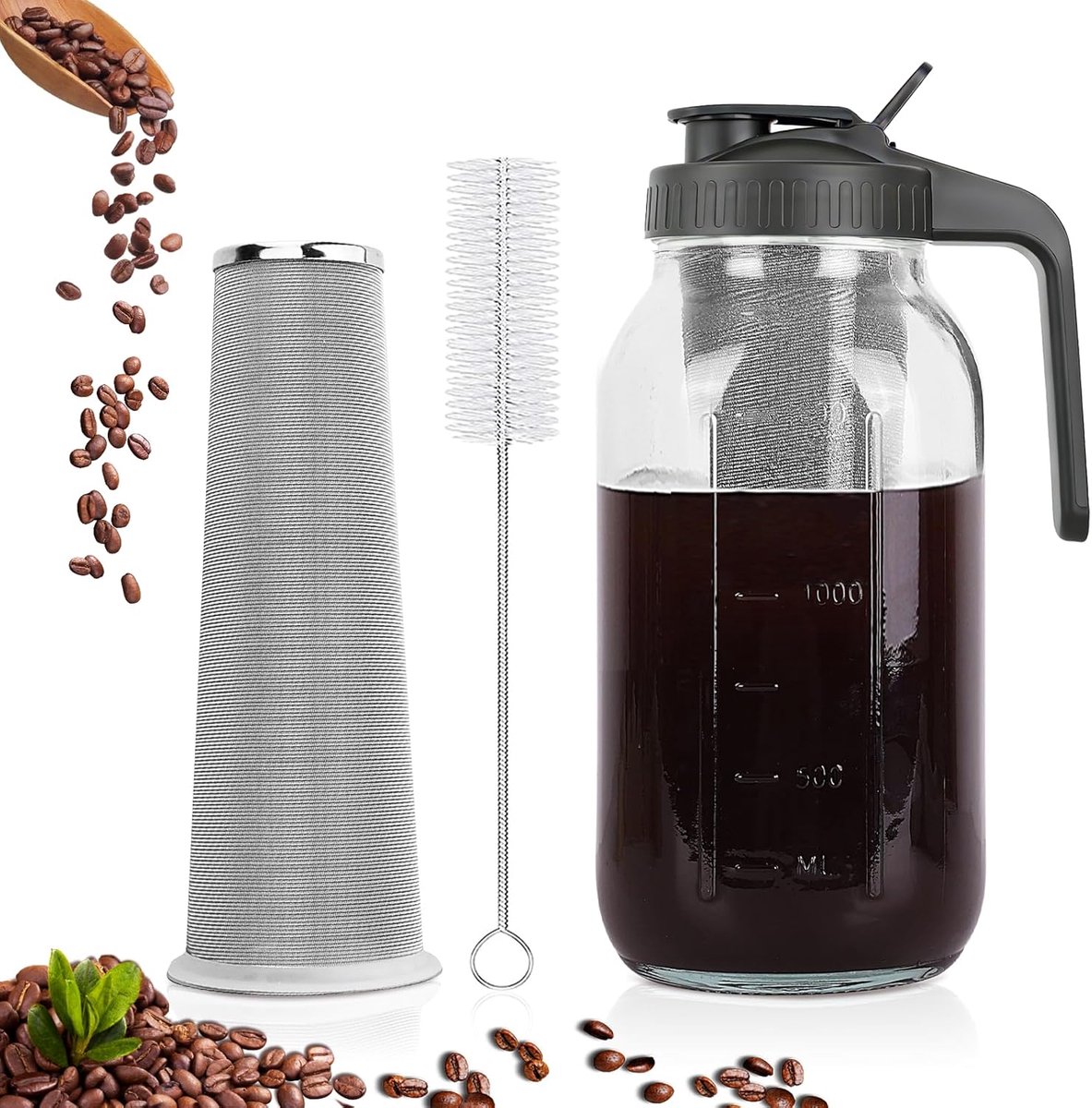 Koffiezetapparaat - IJskoffie Maker - Zelf Drankjes Maken - Luchtdicht & Lekvrij - 64 Oz - Zwart