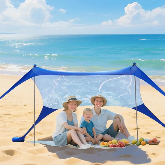 Strandtent Pop-up - Zonnetent Strand - Bescherming Tegen Zon - UPF 50+ Lycra - 200x160x160cm - Blauwe Schelp — afbeelding 3