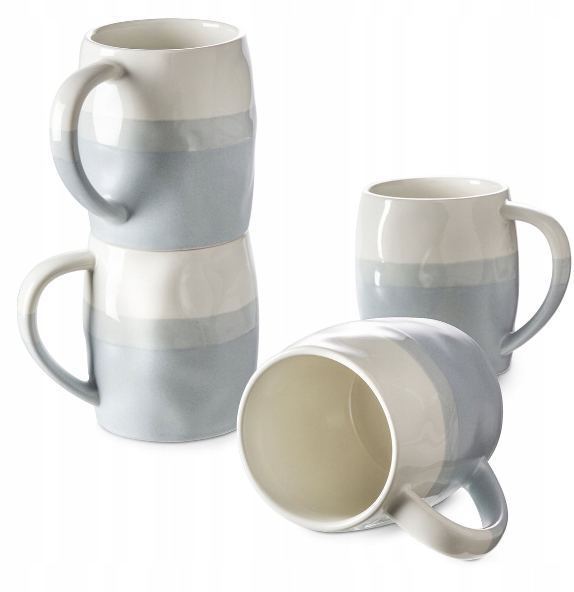 DOWAN Koffiekopjes Set - 4-delig - 414ml - Porselein - Grote handgreep - Lichtblauw/Wit