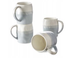DOWAN Koffiekopjes Set - 4-delig - 414ml - Porselein - Grote handgreep - Lichtblauw/Wit