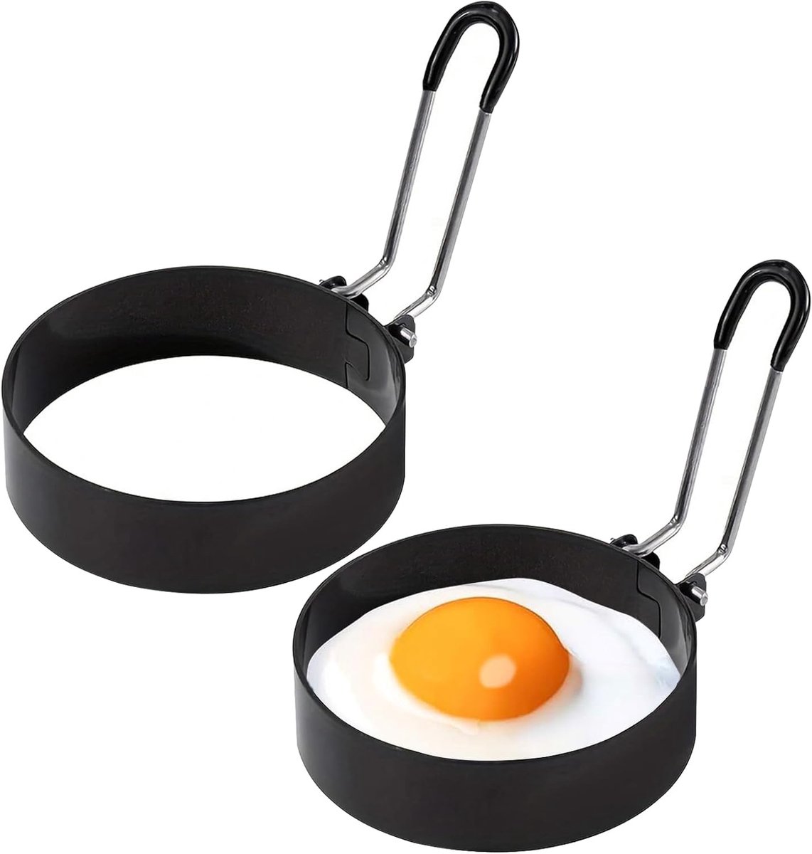 Spiegeleivorm set Eierring pannenkoekvorm Ontbijt maken Inklapbare handgrepen 7.6cm diameter zwart