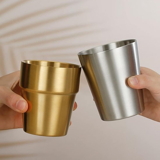 Roestvrijstalen bekers - Kampeermokken espressokopjes - Buiten en thuis - Dubbelwandig vacuüm geïsoleerd - 300 ml - Zilver goud — afbeelding 2
