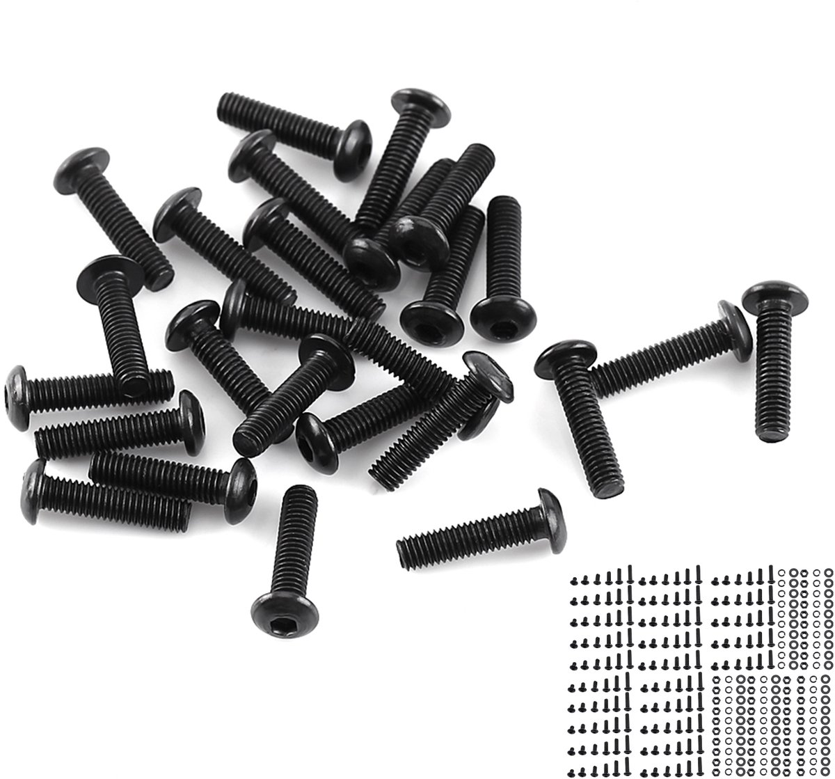 M3 Inbus Schroeven Set – 300 Stuks – Zwart Gelegeerd Staal – Met Moeren en Ringen – Voor DIY en Machinebouw