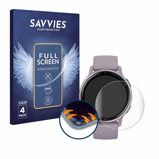Savvies schermprotector verpakking met een Garmin vivoactive 5 smartwatch.