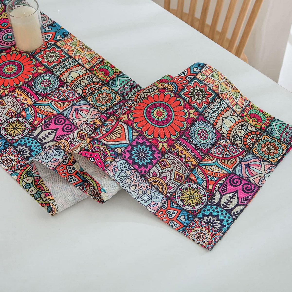 Boho Tafelloper Linnen Mandala Stijl Geometrisch Tafellinnen 40 x 140 cm