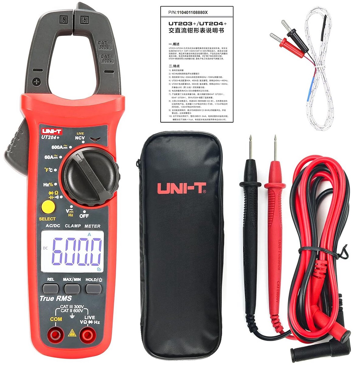 Digitale Stroomtang Multimeter met AC/DC Spanning, Weerstand en Temperatuurmeting
