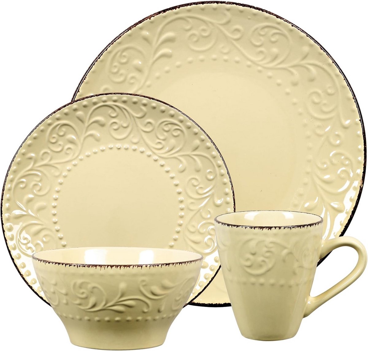 16-delige Gele Steenwerk Servies Set voor 4 Personen