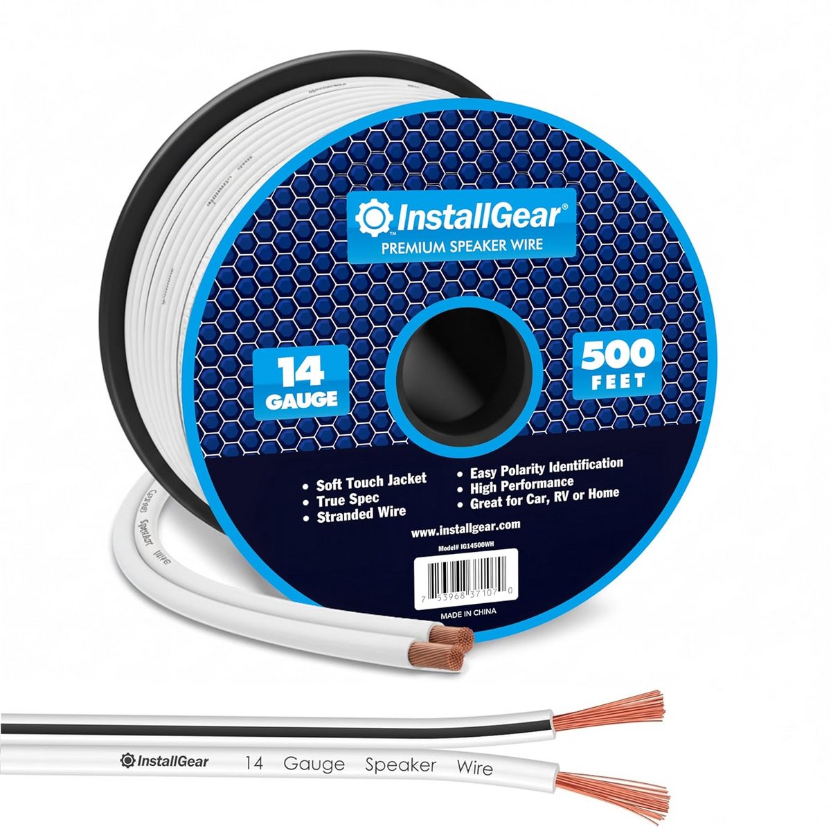 InstallGear 14 Gauge AWG 500ft Speaker Wire Cable - White