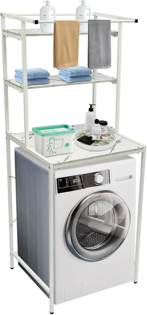 Hoog Wasmachine Rek met 3 Planken - Verstelbaar en Stevig Opbergrek voor Wasruimte