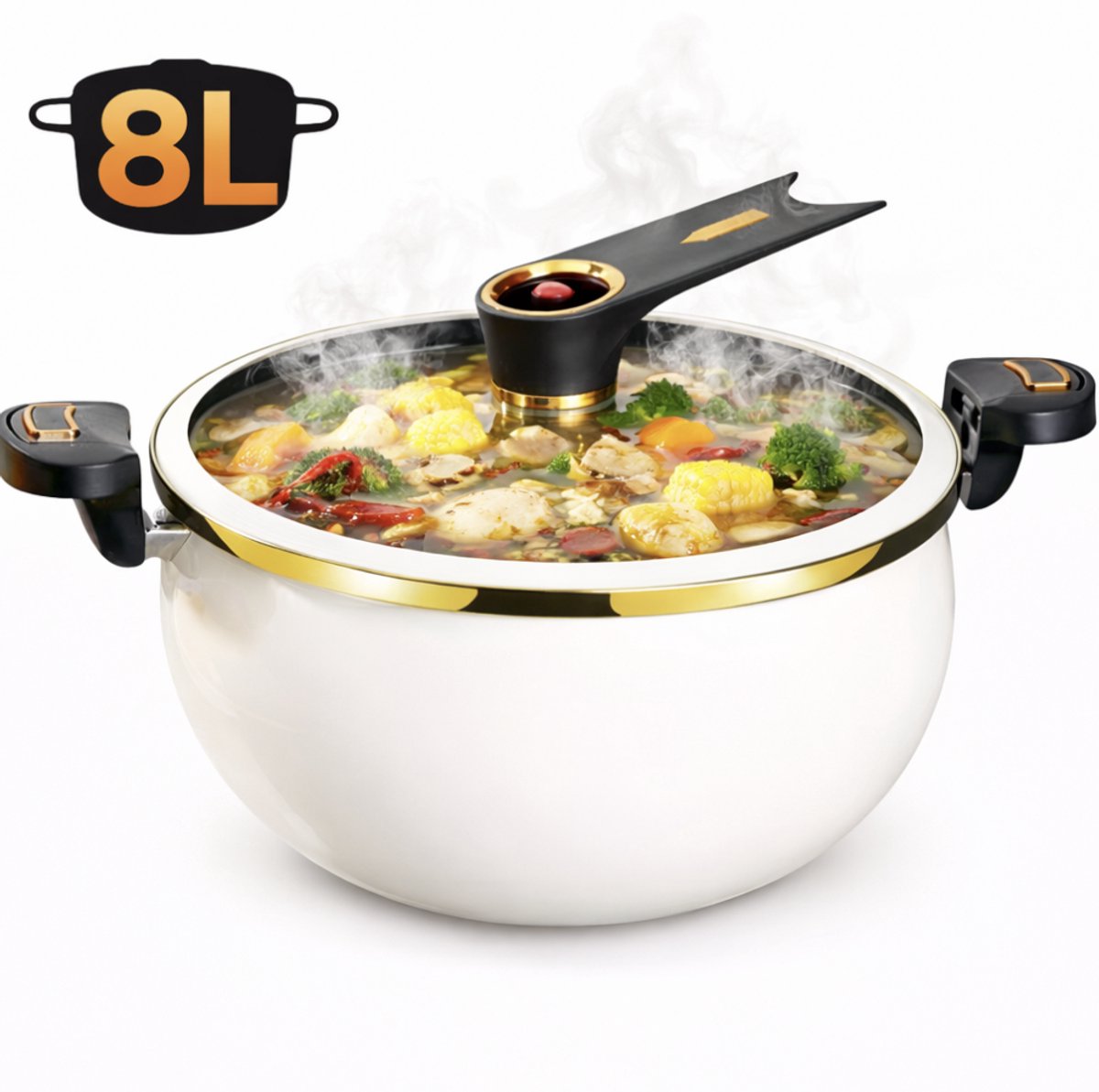 8L Gietijzeren Soeppan met Deksel – Heavy Duty – Geschikt voor Gas en Inductie