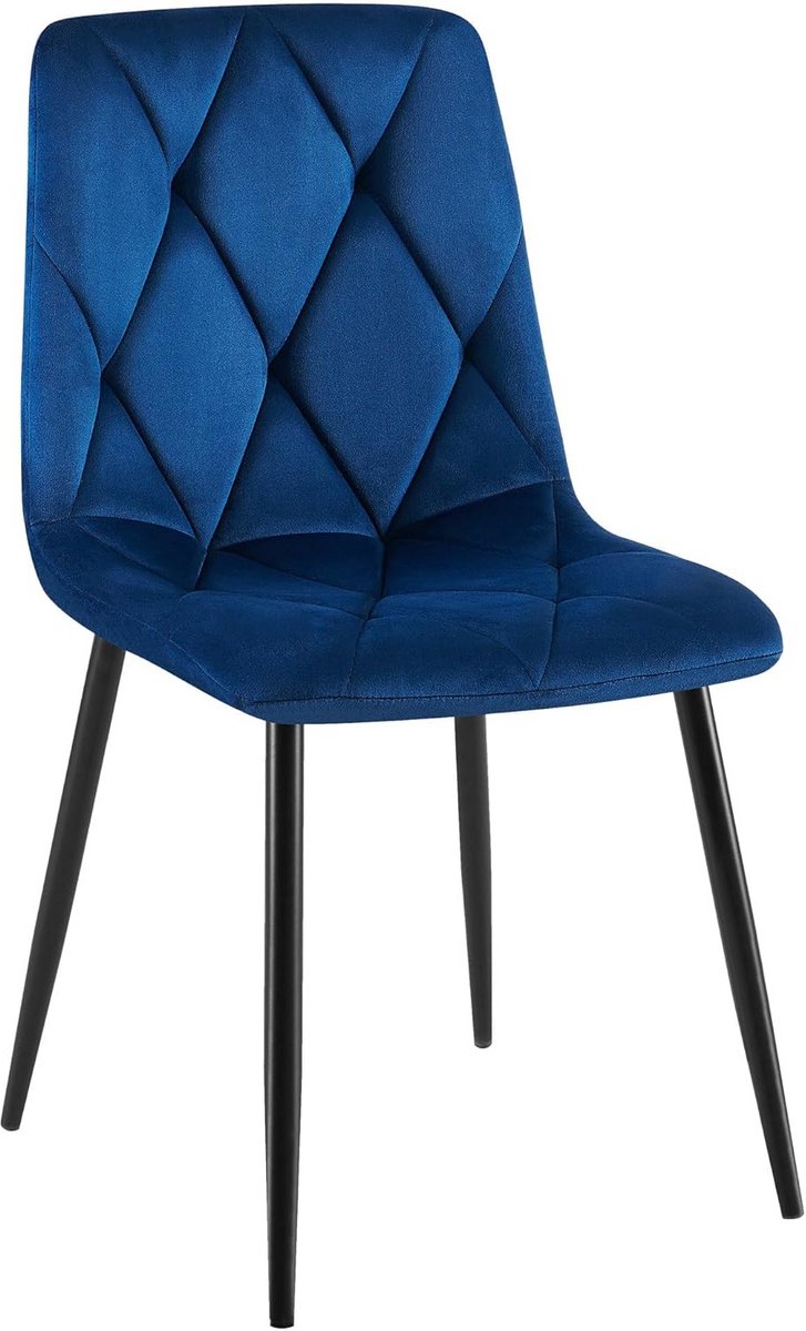 Eetkamerstoel fluweel donkerblauw met stevig zwart metalen onderstel