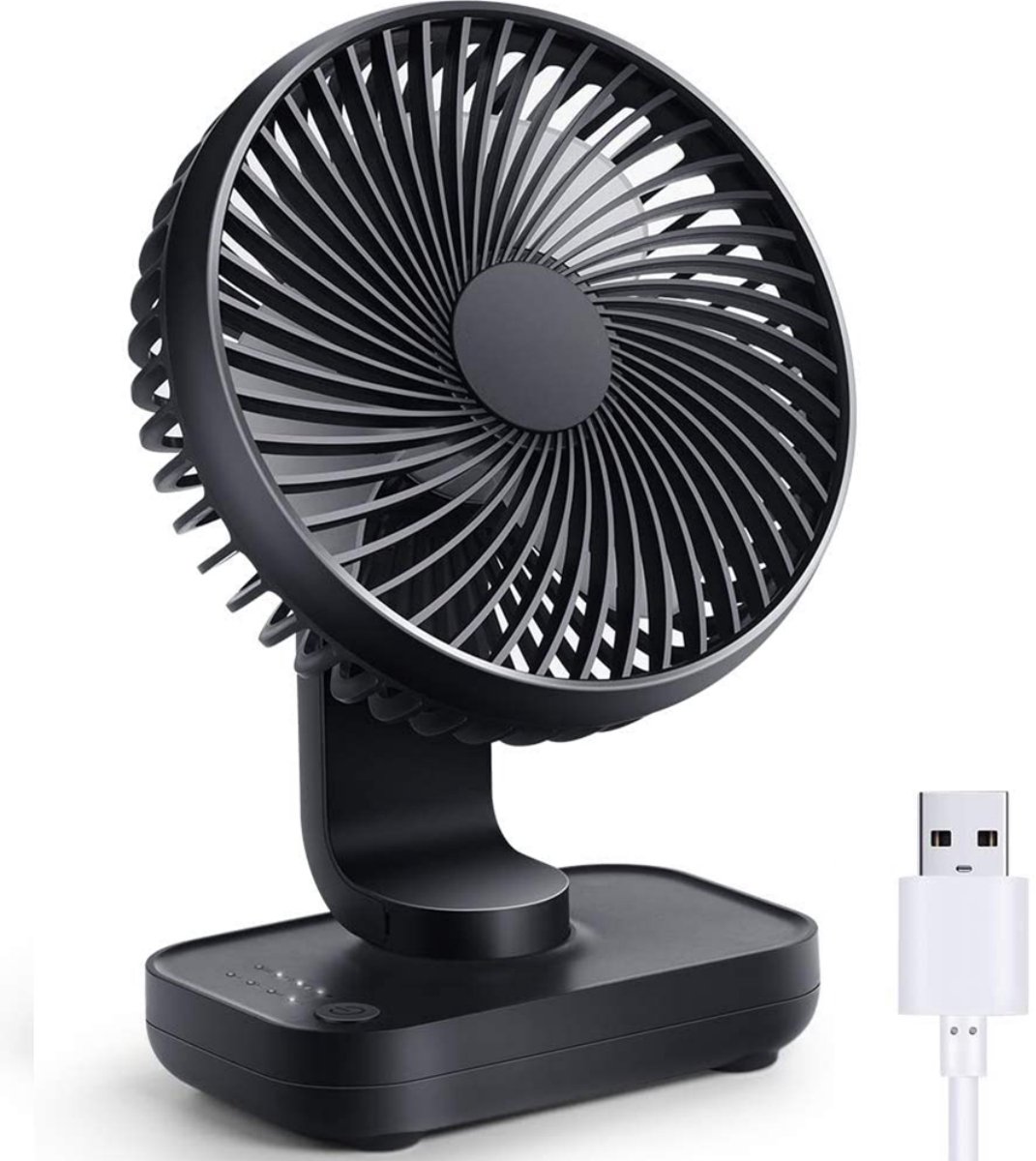 GELLDG Tafelventilator - Mini Ventilator - 13.5x7.5x18cm - 4 Windstanden Ultra Stil - Geschikt voor Thuis, Kantoor en Reizen - Plastic - Zwart - Niet Wippend