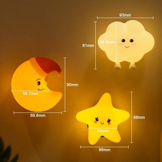 Schattig Maand Nachtlampje voor Kinderen - USB Oplaadbaar, 3 Lichtmodi, Draagbaar en Magnetische Muurbevestiging van Merkloos — afbeelding 4