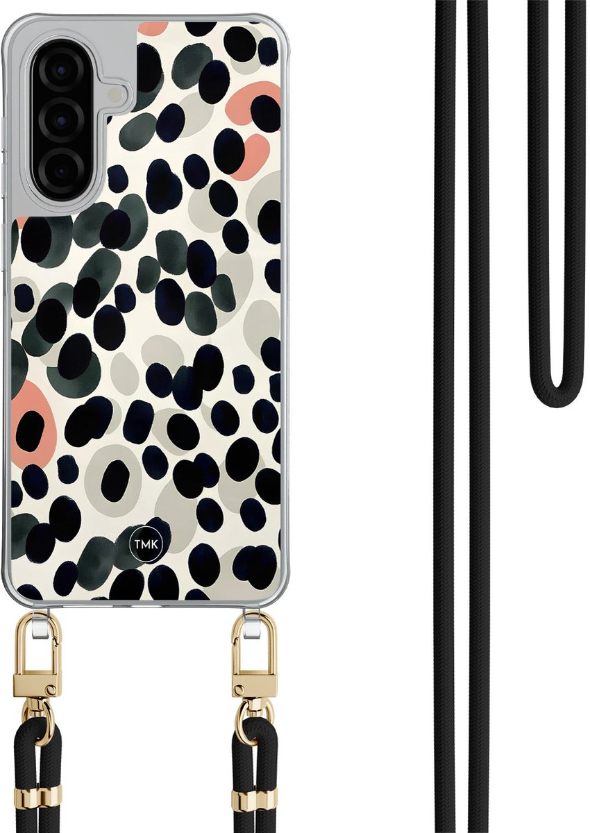 Telefoonhoesje met koord geschikt voor Samsung A57 - Modern dots - Inclusief Zwart koord - Transparant, Multi - Gestipt - Crossbody beschermhoes - Met Telefoonketting