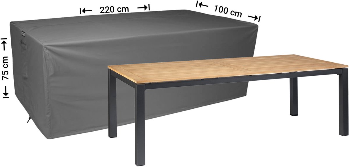 Raffles Covers Beschermhoes tuintafel - 220 x 100 H: 75 cm - D-RT220 - Waterdicht - Ademend - UV-bestendig - Elastisch rijgkoord - Beschermhoes tuinmeubelen