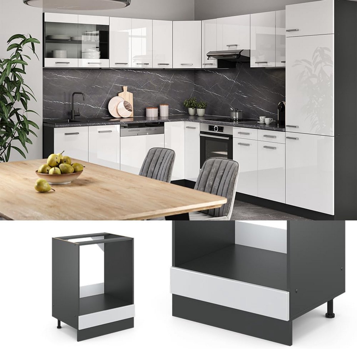 Ovenombouwkast 60 cm Wit Landhuis Antraciet Modulair Keukenmeubel