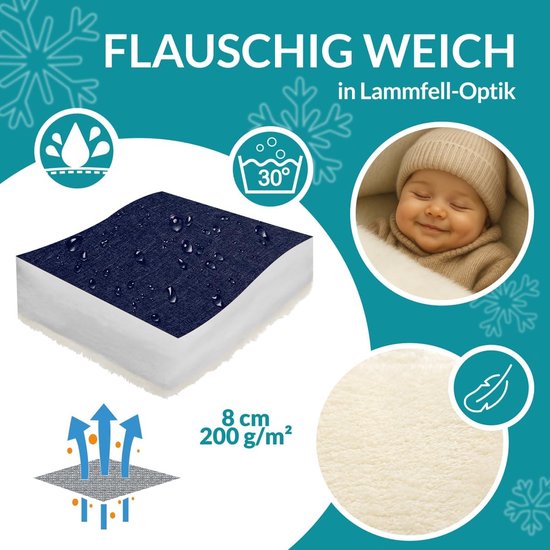 Voetenzak Baby met Handwarmers en Reflectoren voor Kinderwagen en Autostoel - Winter Slaapzak Marineblauw — afbeelding 5