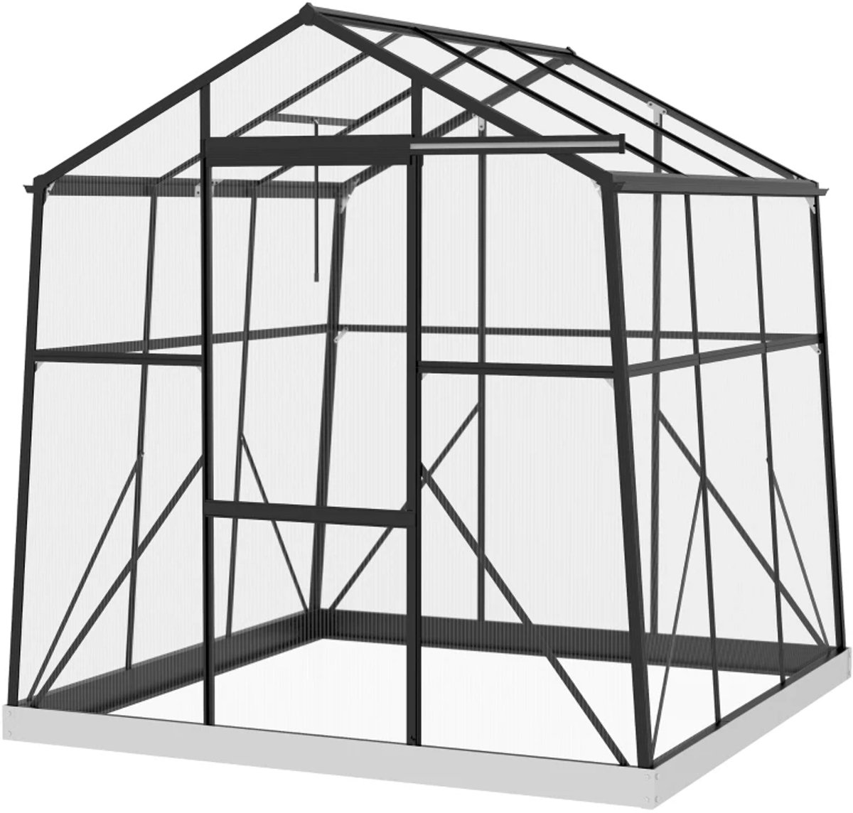 Kas met Schuifdeur en Schuifraam - Weerbestendig - Tuinkas - Broeikas - Kweekkas - Tomatenkas - Groentekas - Plantenkas - voor Groenten, Bloemen, Planten - 192 x 192 x 203 cm - Aluminiumlegering + Polycarbonaat - Zwart