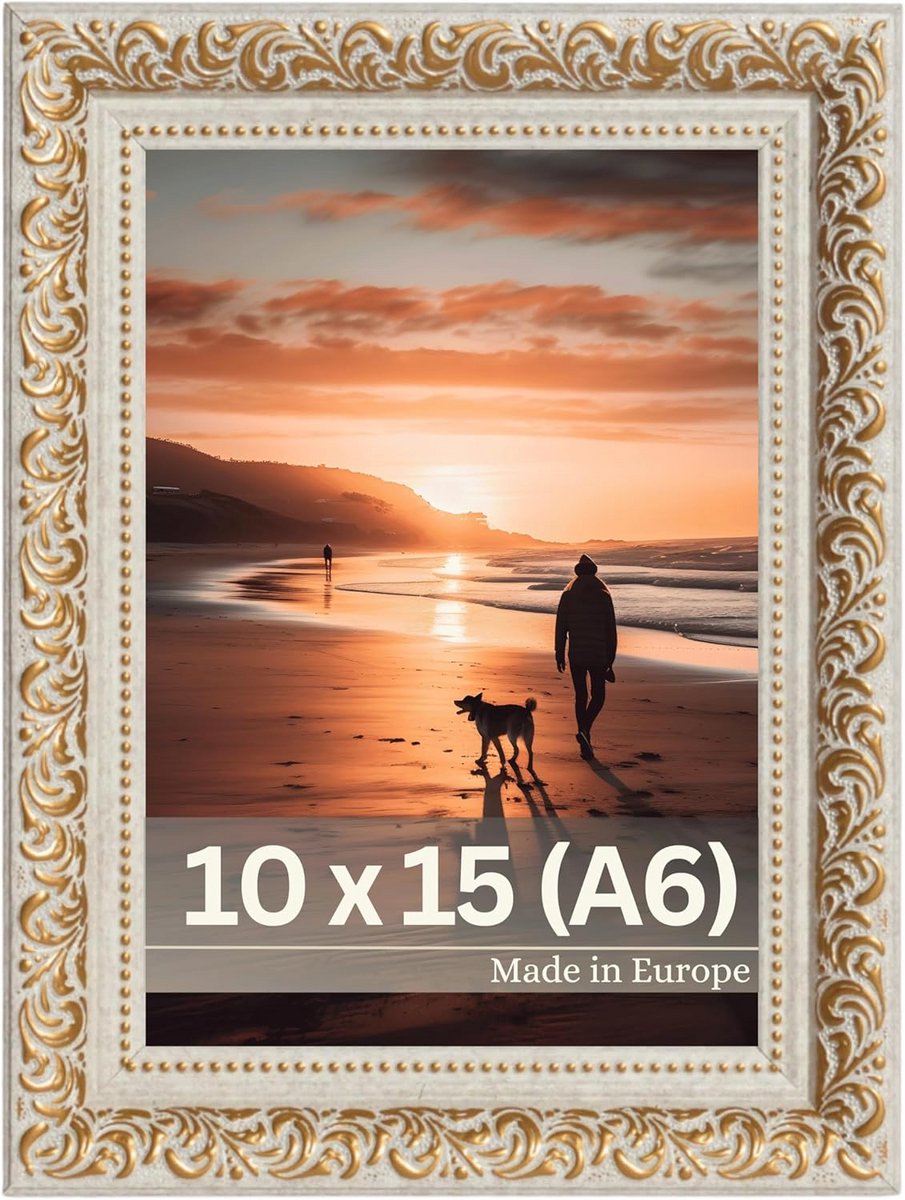 Vintage fotolijst 10x15cm Goud Beige - Barokke stijl - Echt glas