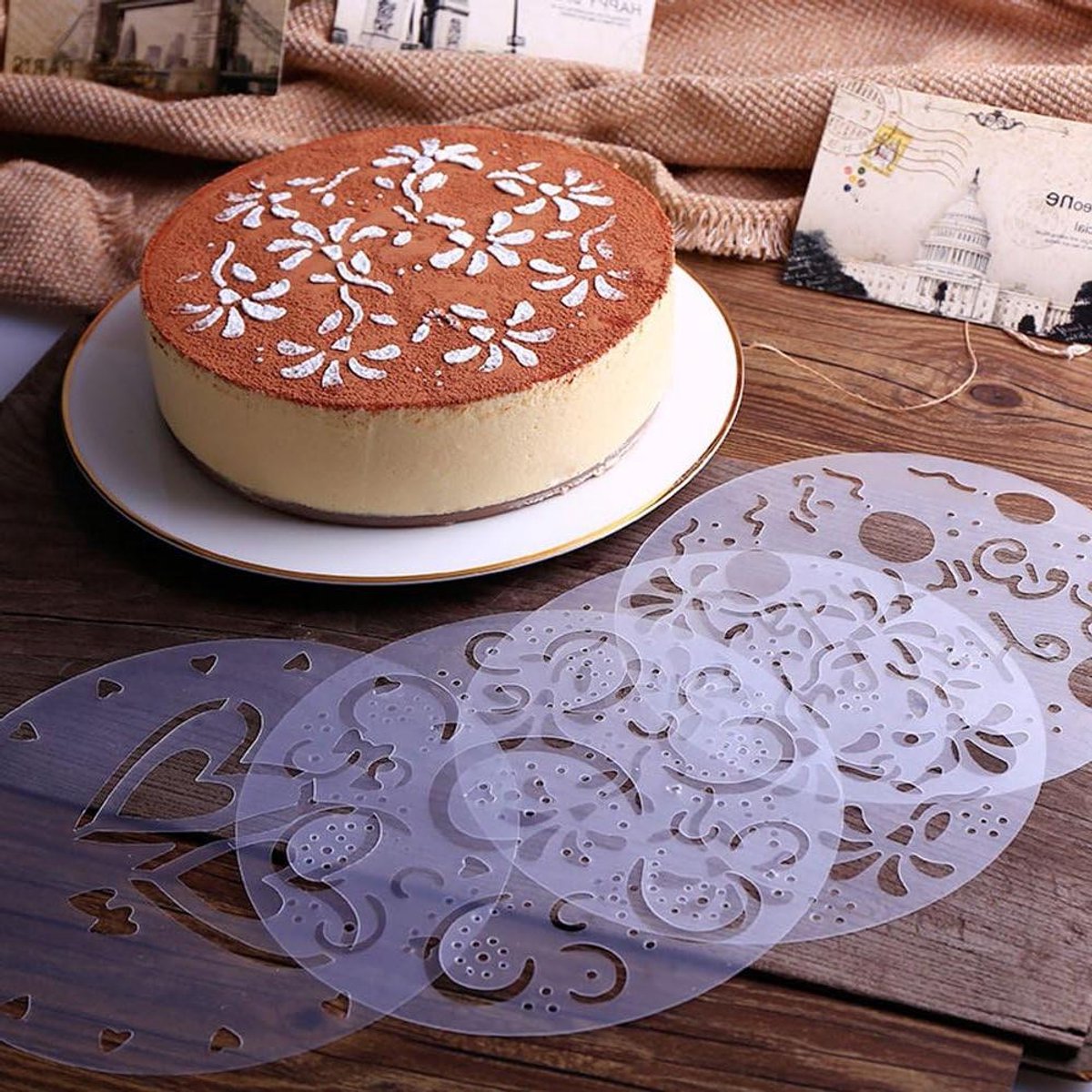 Taartsjablonen met elegante bloemenpatronen - set van 4 stuks voor creatieve bakkers