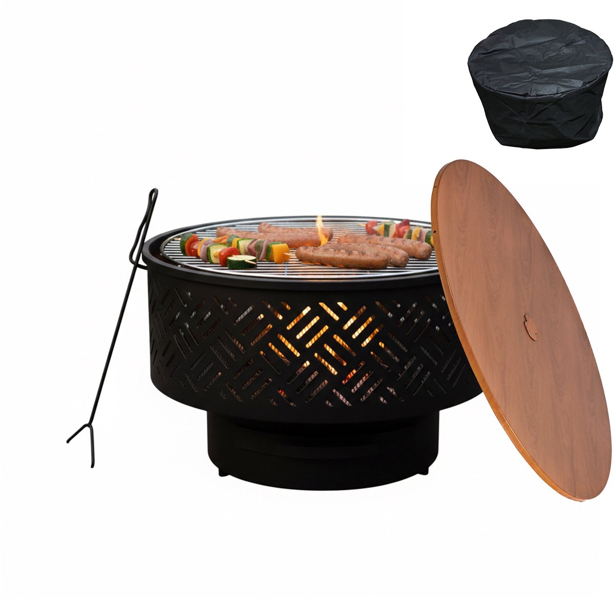 Vuurschaal - Ø 66 cm - voor buiten - met hoes - bbq rooster
