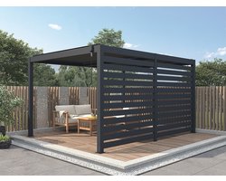 Vente-unique Richtbare zonnewerende scheidingswand in aluminium voor bioklimatische pergola donkergrijs - L3,68 x H2,2 m - BOLSENA