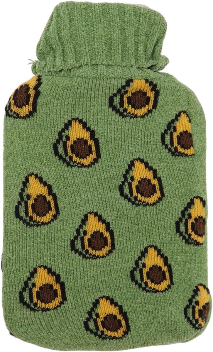 Warme rubberen warmteflacon 2000 ml avocado patroon voor kinderen en volwassenen