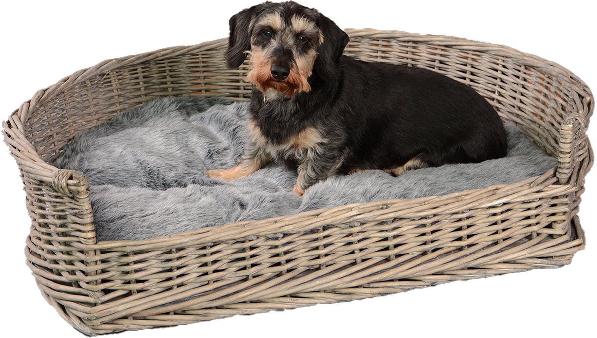 UNUS® Hondenmand slaapplaats voor honden van wilg grijs met kussen 93 cm